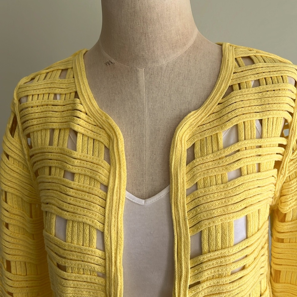 Vintage Yellow Open Weave Cardigan - Picture 2 of 7